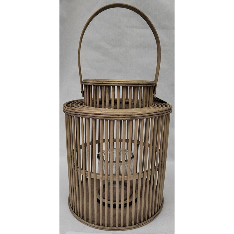 Cylinder Wicker Lantern With Glass Holder