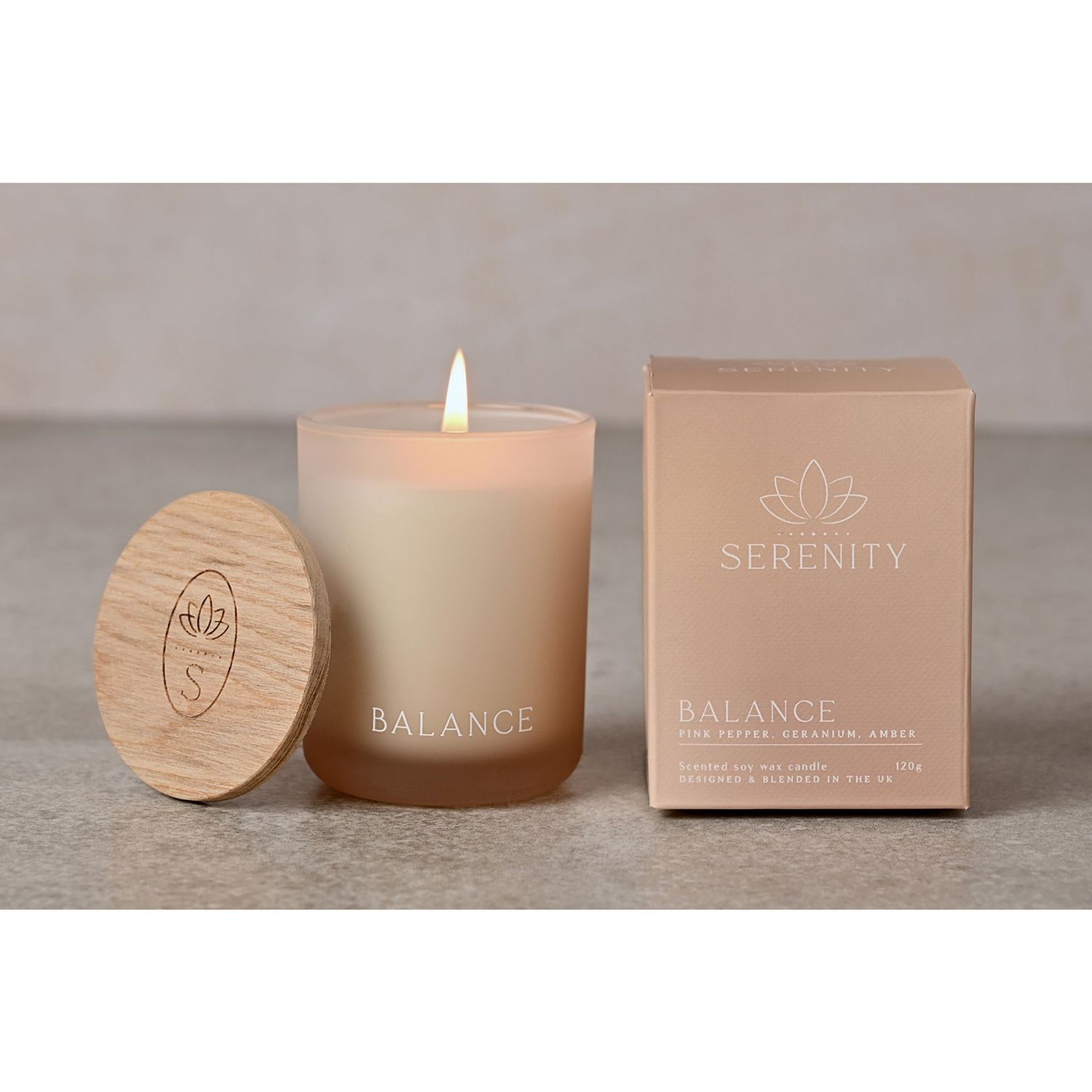 Serenity Balance Candle 120g Pink Pepper Geranium & Amber