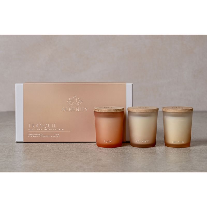 Serenity Tranquil Set of 3 Votive Candles - Flow Balance & Breathe