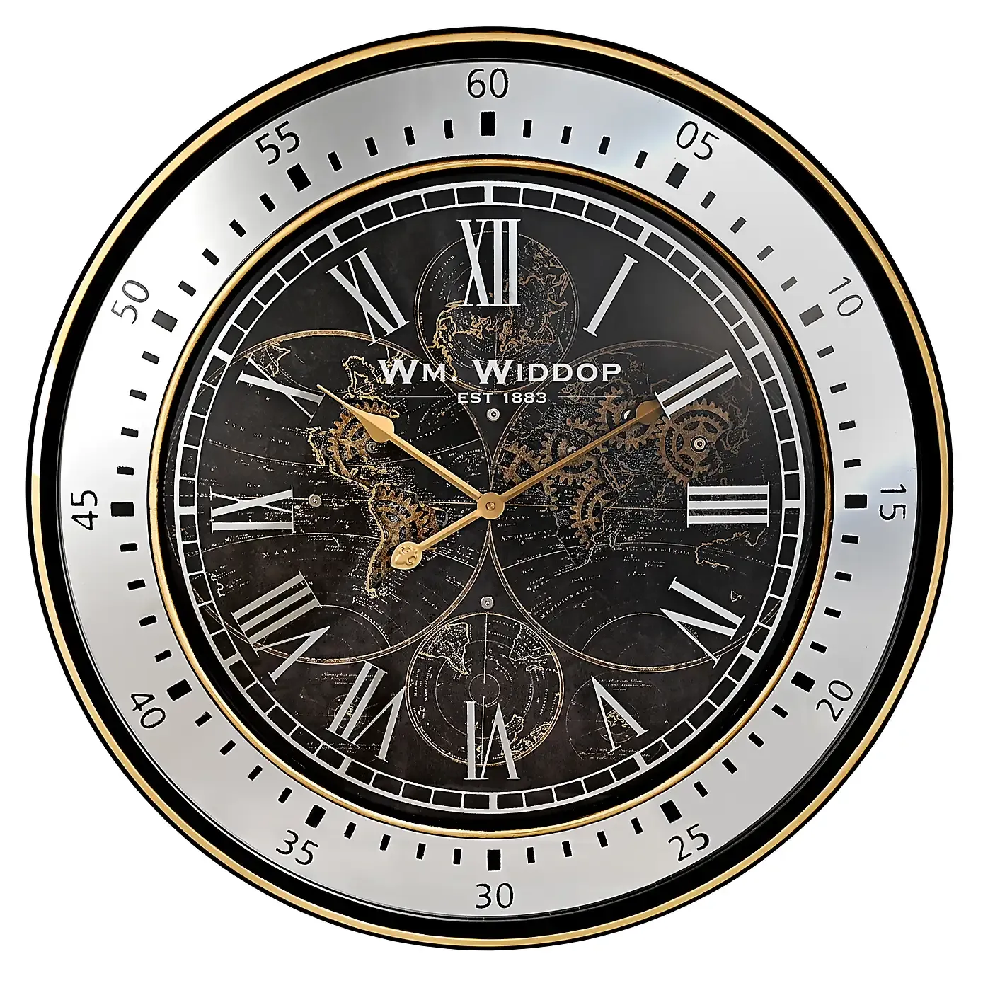 Widdop Moving Gear World Map Wall Clock