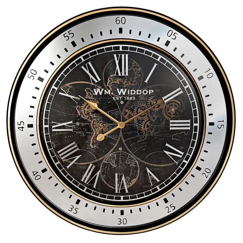Widdop Moving Gear World Map Wall Clock