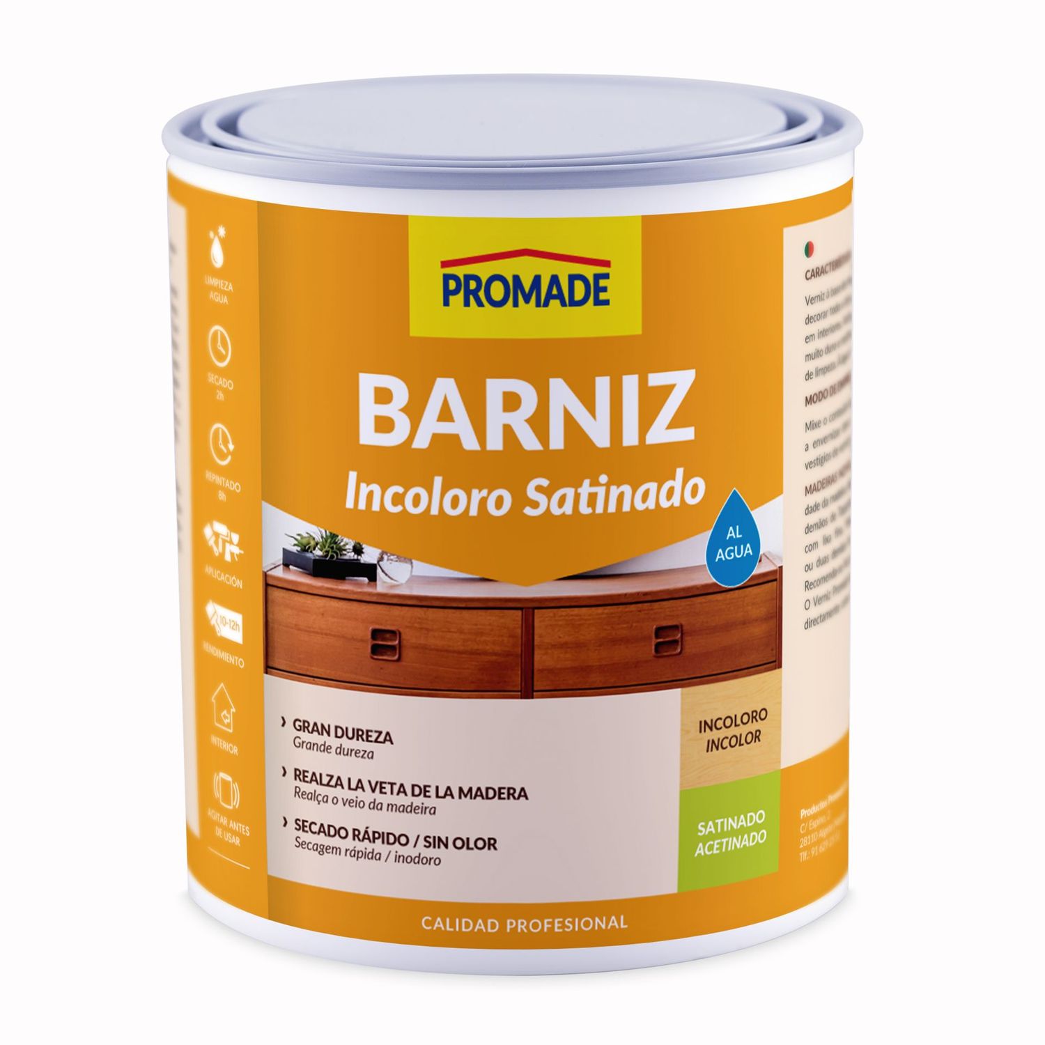 BARNIZ INCOLORO SATINADO AL AGUA 4 L