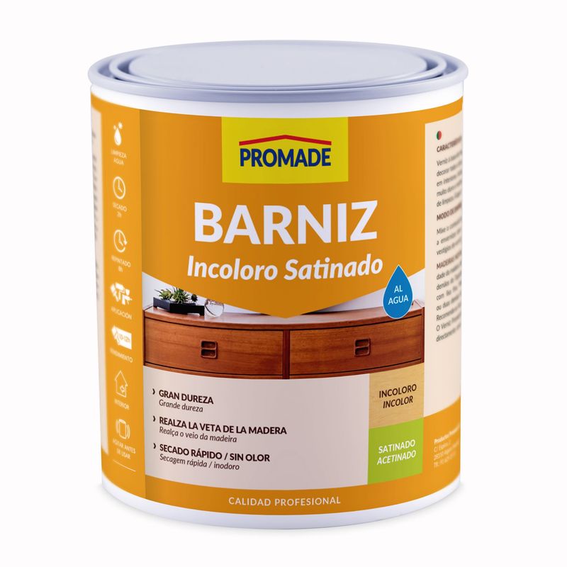 BARNIZ INCOLORO SATINADO AL AGUA 750 ML