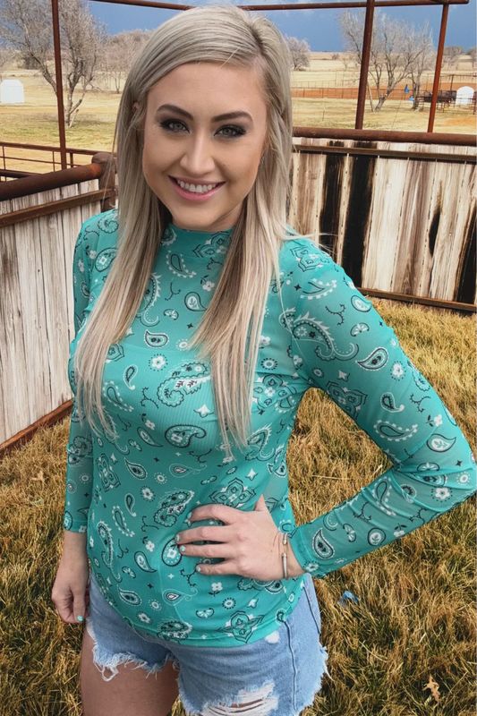 Bandana Babe Turquoise Mesh Top - Women&#39;s