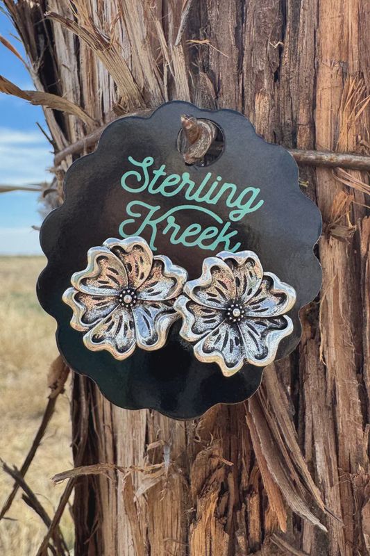 Tooled Flower Earrings (Stud)