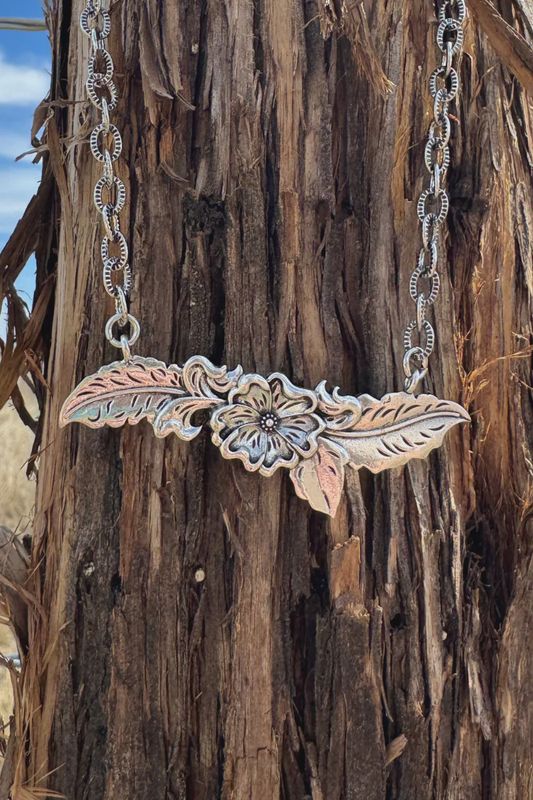 Tooled Flower Necklace &amp; Earrings Set