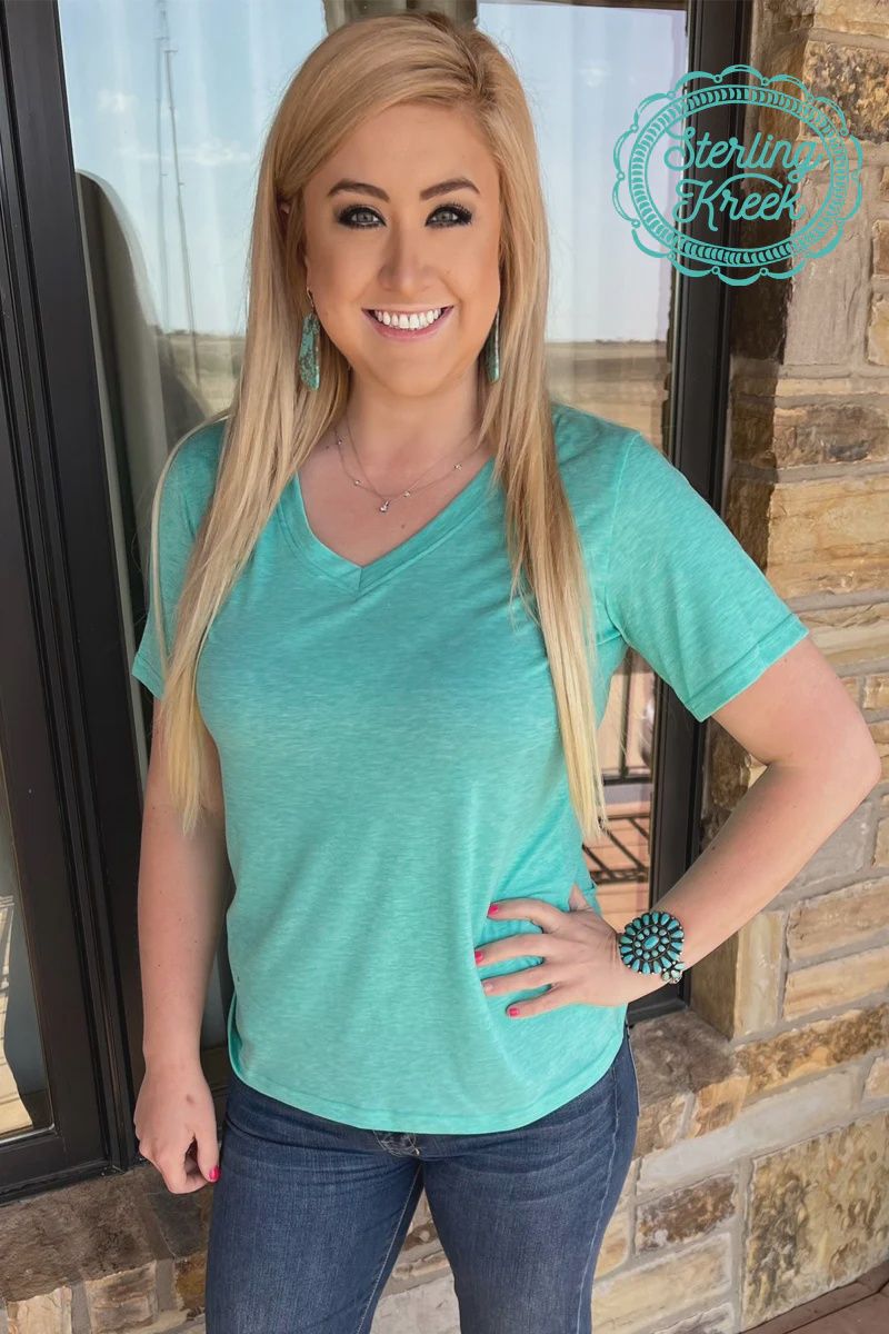 Simple Sterling Turquoise V-Neck Tee