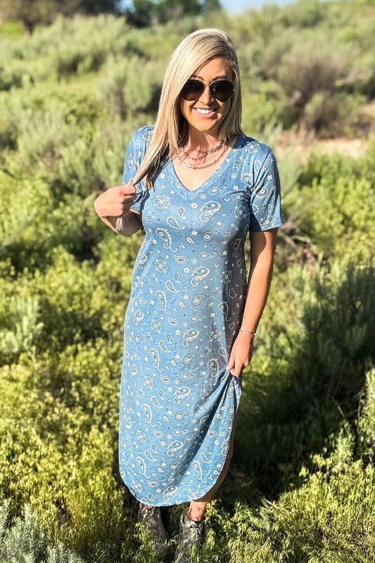 Bandana Babe Maxi Dress in Blue