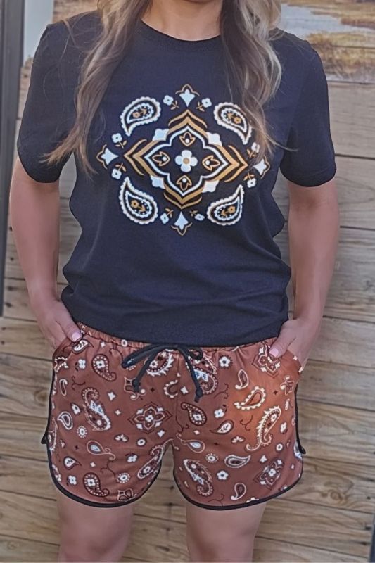 Bandana Babe Shorts in Brown - Available in 2 lengths