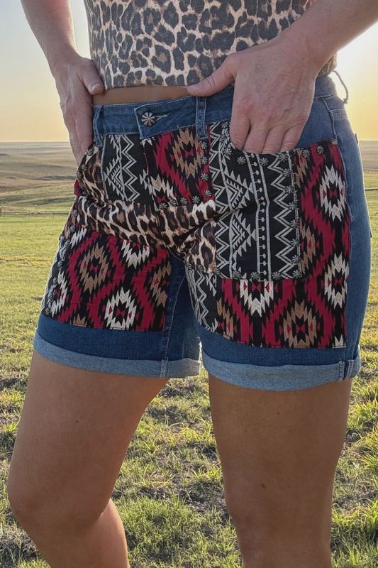 Leopard Patched Up Shorts - two lengths