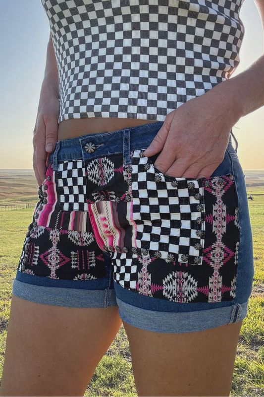 Checked Patched Up Shorts