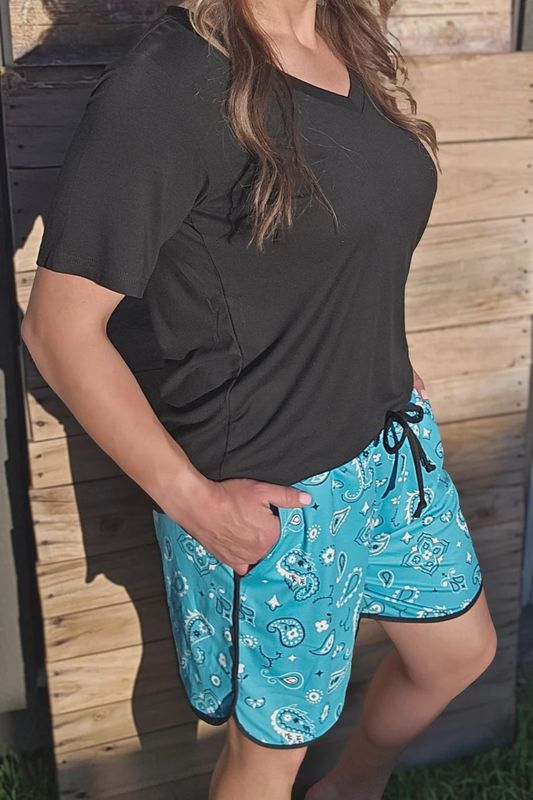 Bandana Babe Turquoise Shorts (two lengths)