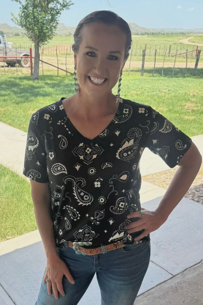 Black Bandana Babe V-Neck top