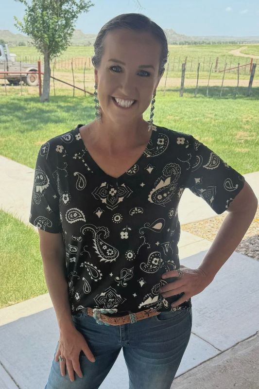 Black Bandana Babe V-Neck top