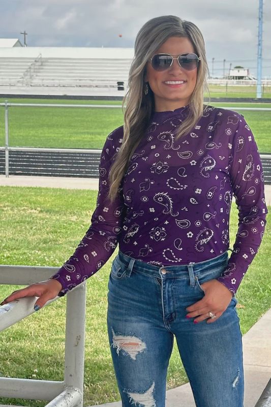Bandana Babe Mesh Top in Purple