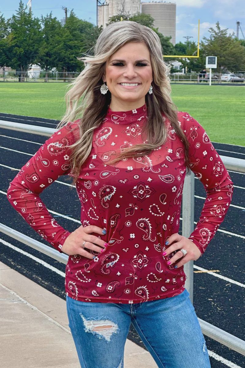 Bandana Babe Maroon Mesh Top