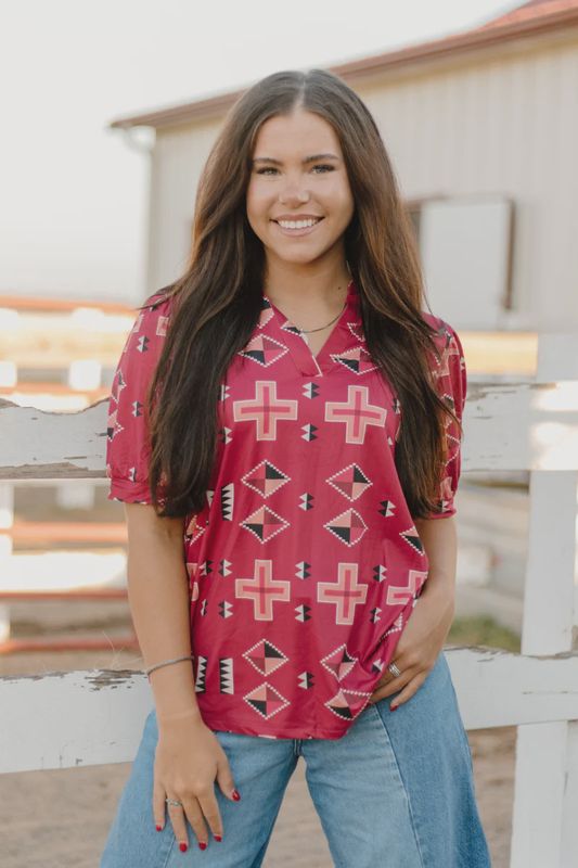 Berry Aztec Top