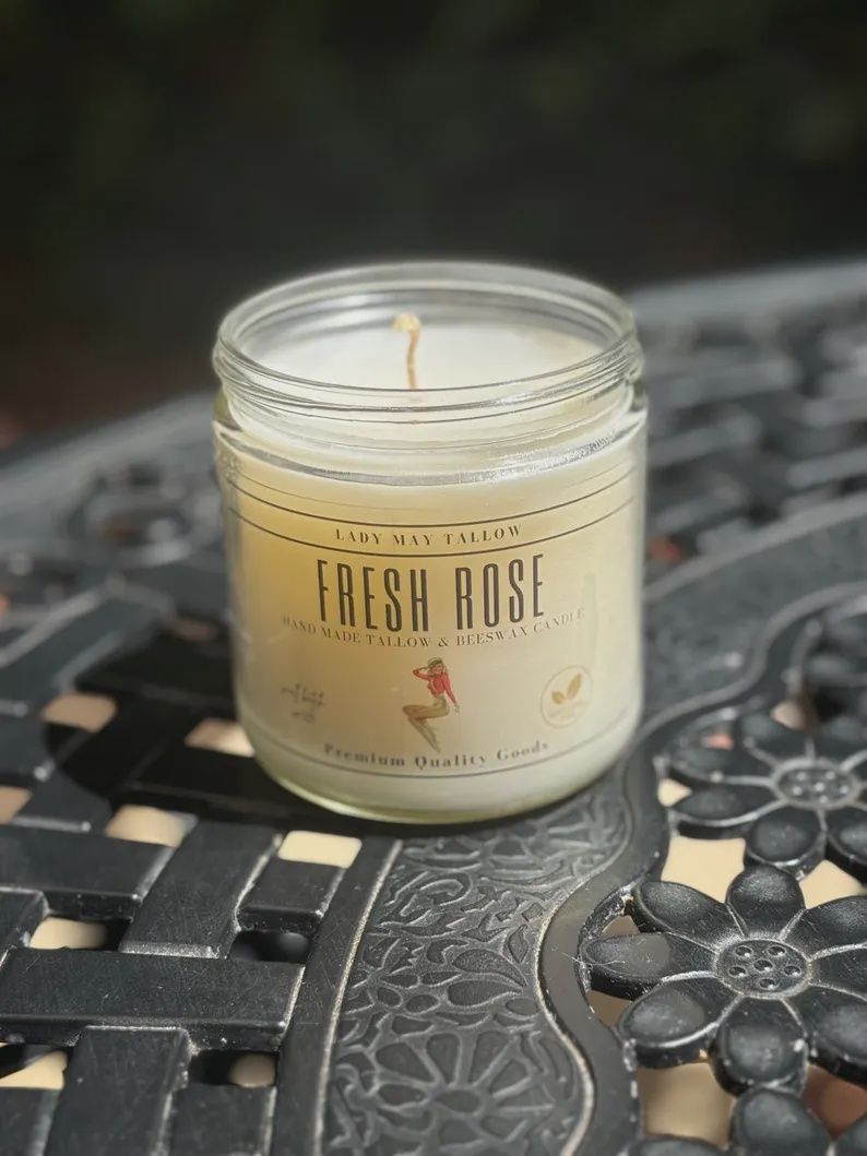 Clean Burning Fresh Rose Tallow and Beeswax Candle
