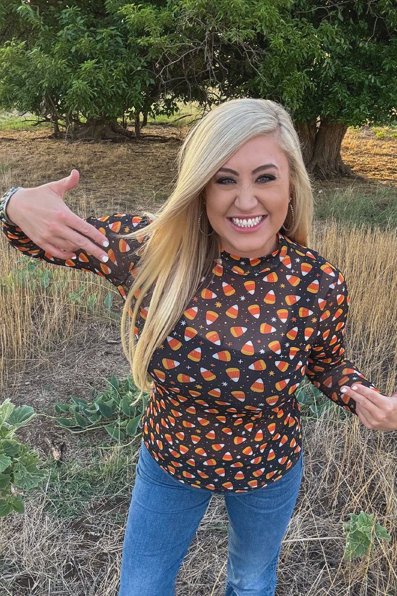 Candy Corn Corral Mesh Top
