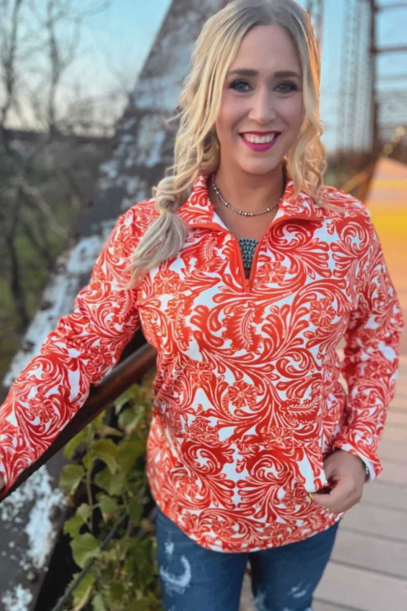 Tailgate Party Pullover in Orange and White