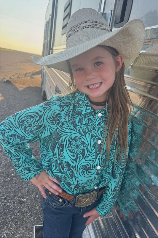 Tooled in Turquoise Button Up - Youth sizes