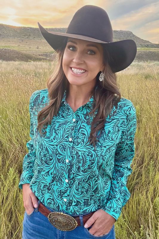 Tooled In Turquoise Button Up Show Shirt