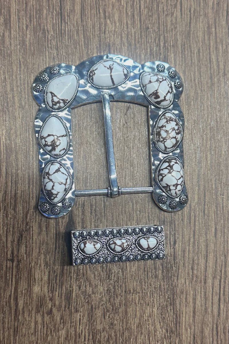 Buckle Up Belt Buckle in White Buffalo Turquoise