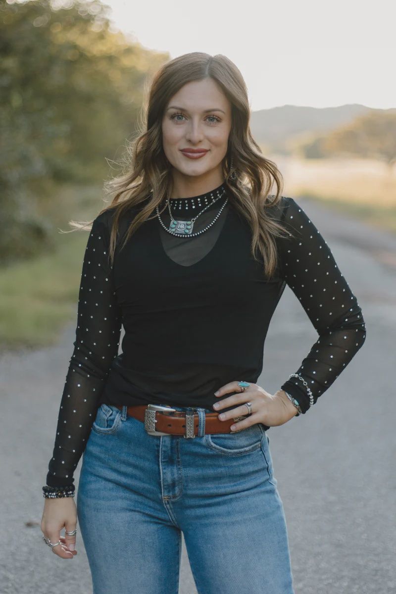 Stars at Night Black Mesh Top