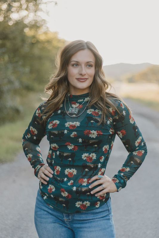 Poinsettias on the Prairie Mesh Top