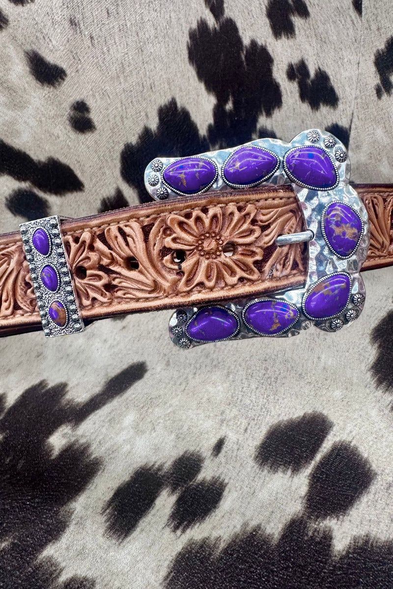 Buckle Up Belt Buckle with Purple Stones