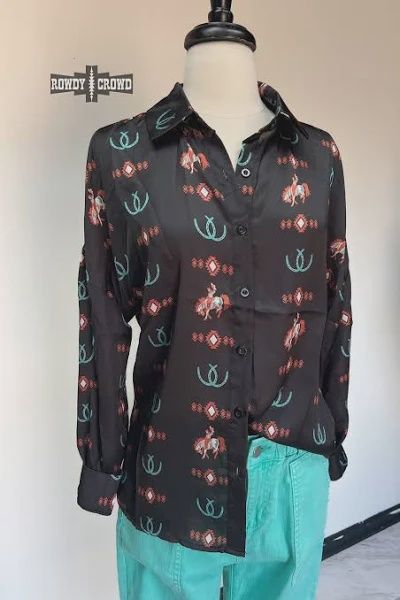 Rodeo Sweetheart Silky Button Up Shirt - Medium Only