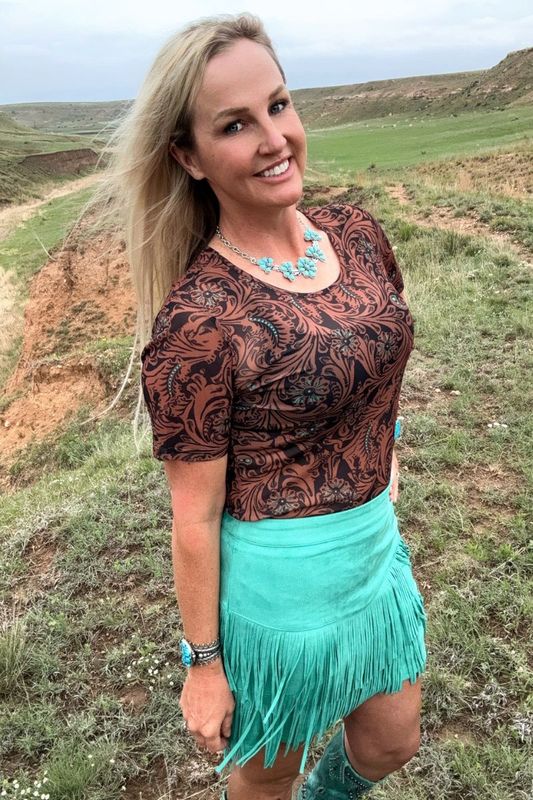Fort Worth Fringe Skirt in Turquoise