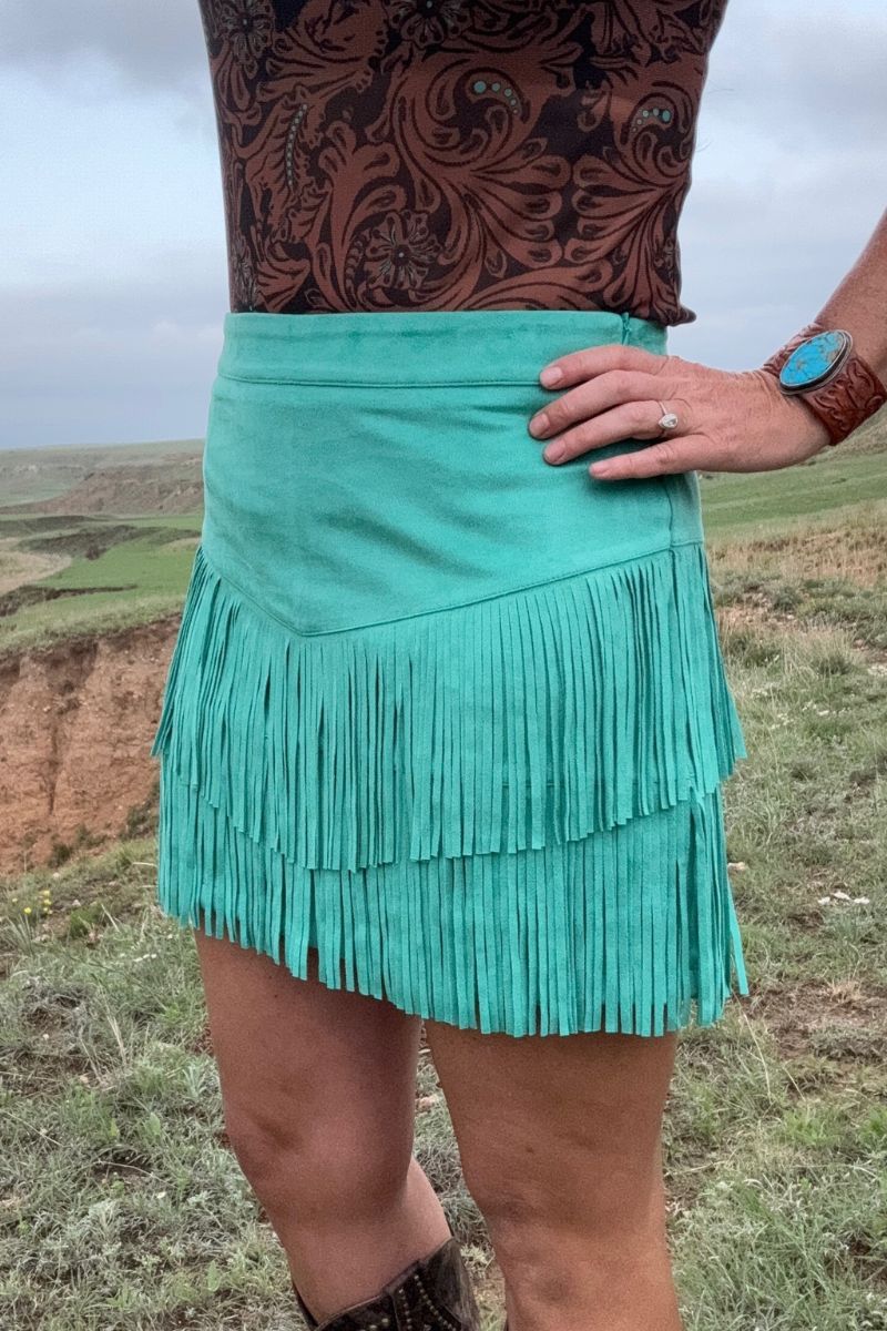 Fort Worth Fringe Skirt in Turquoise