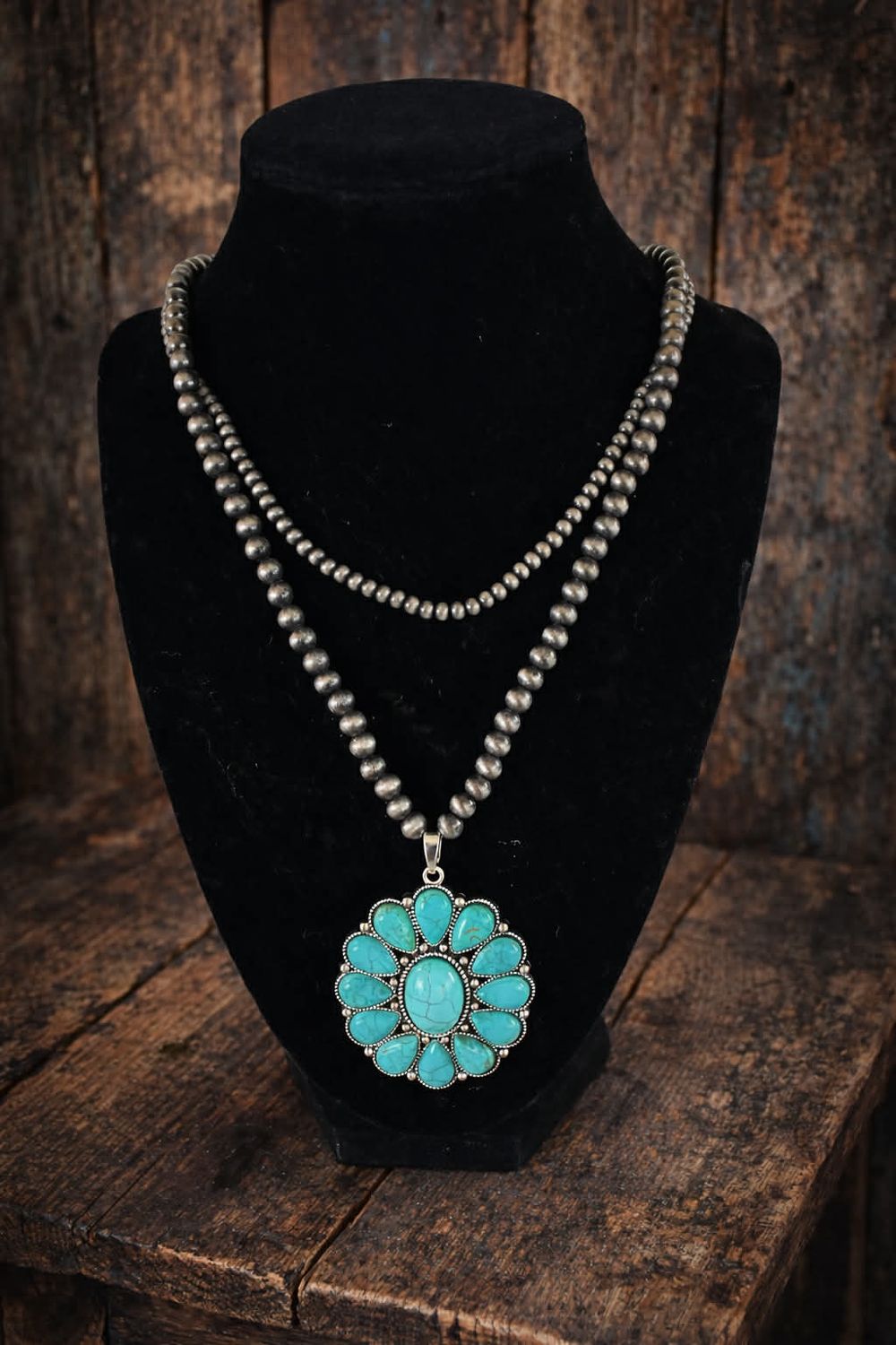 Turquoise Pendant on Double Necklace