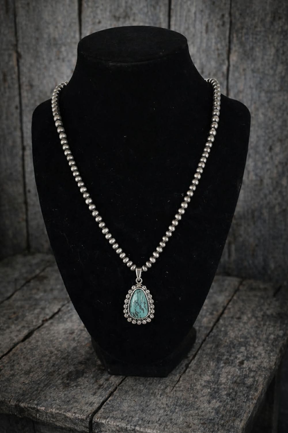 Turquoise pendant on beaded necklace