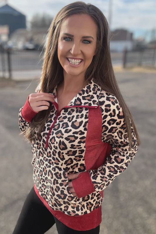 Hotshot Cowgirl Pullover in Red/Leopard
