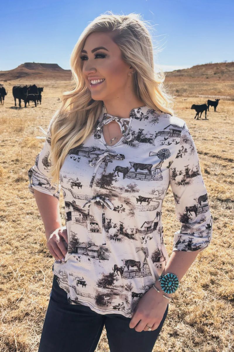 Farm Fresh Toile Bow Top