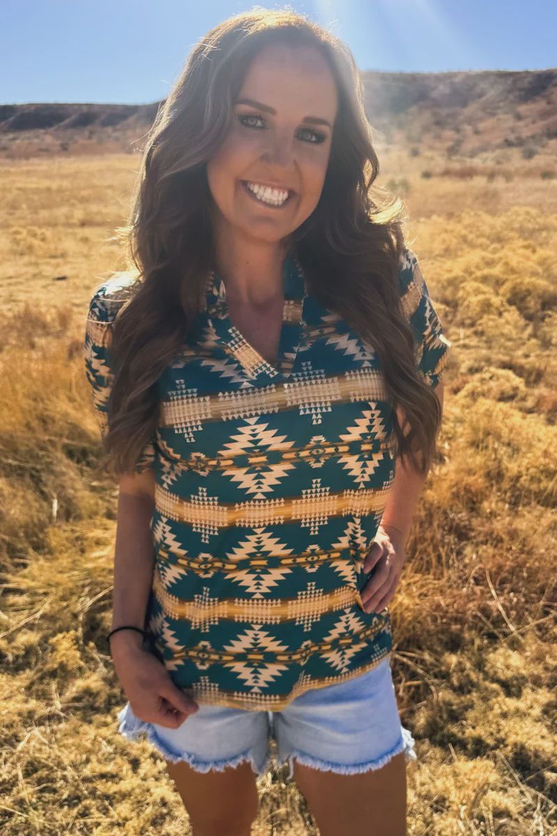 Turquoise Twist Aztec Top