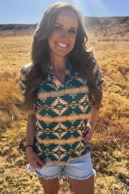 Turquoise Twist Aztec Top