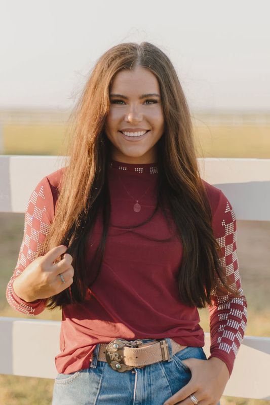 Checked in Maroon Mesh Top