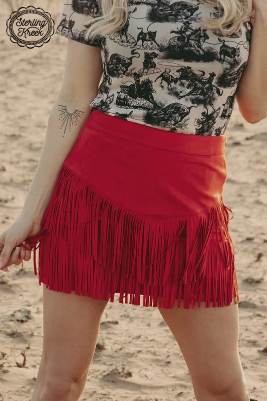 Fort Worth Fringe Skirt in Red