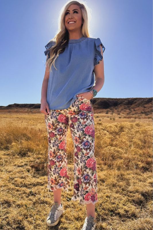 Babydoll Denim Top in Light Blue