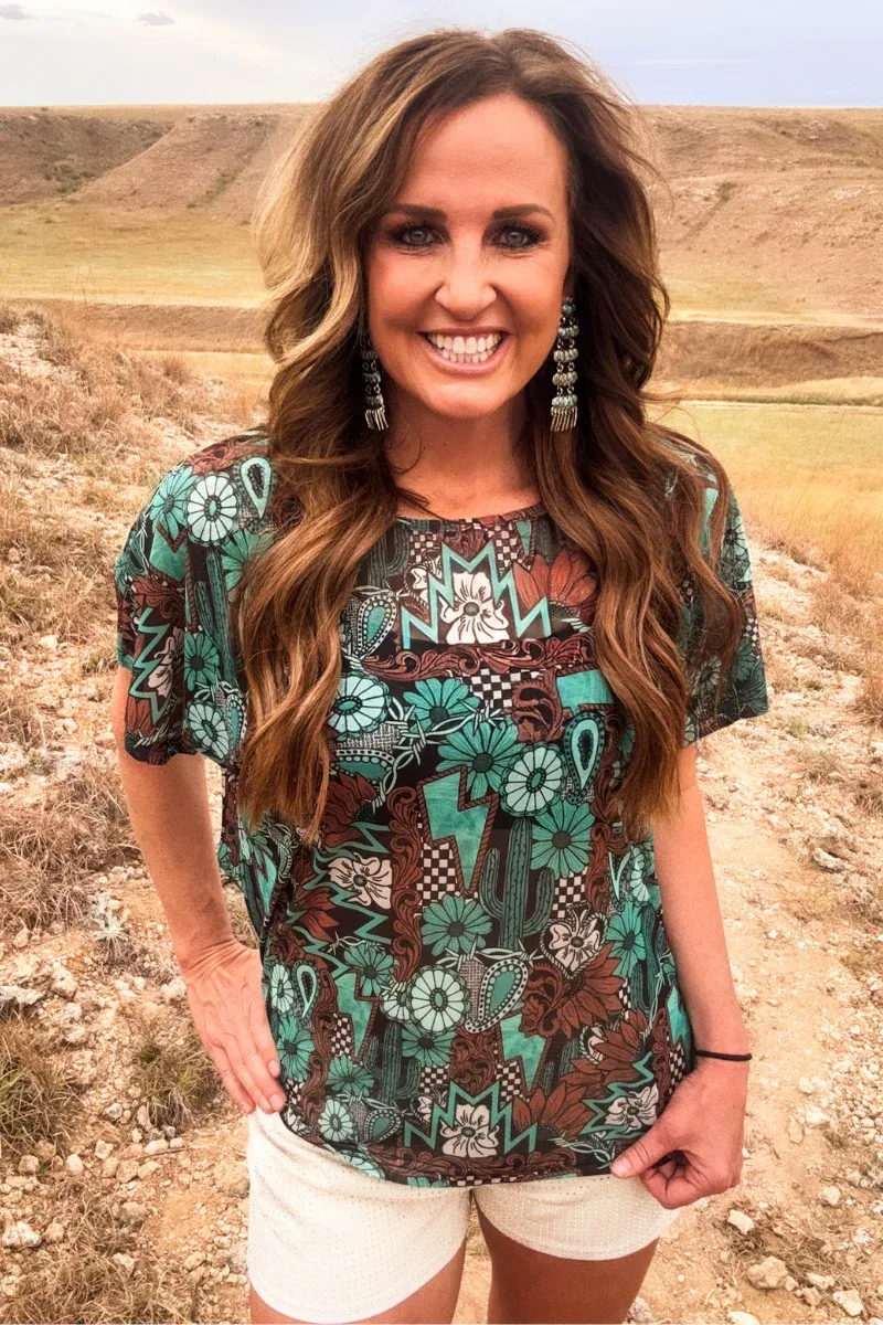 Tattoos In Turquoise Mesh Top