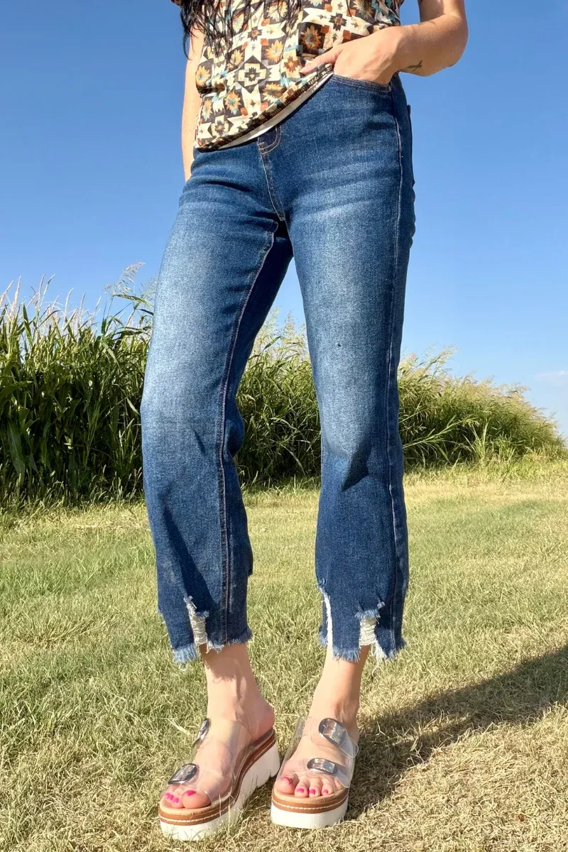 Outlaw Crop Jeans - Dark Wash