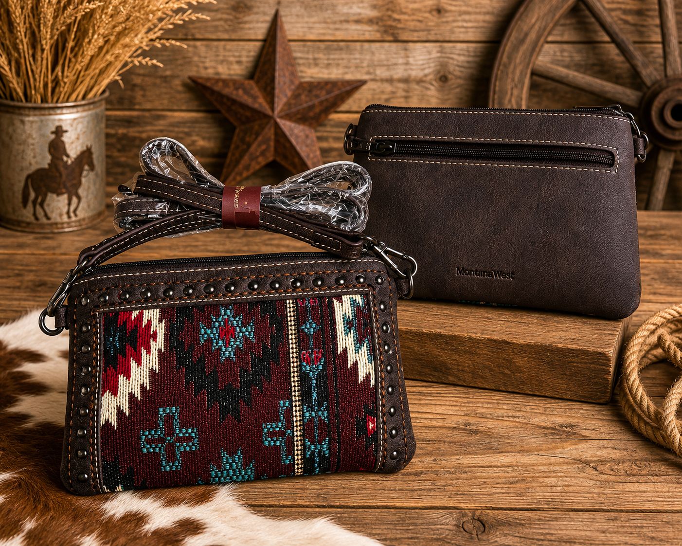 Montana West Southwestern/Aztec tapestry crossbody/wristlet.