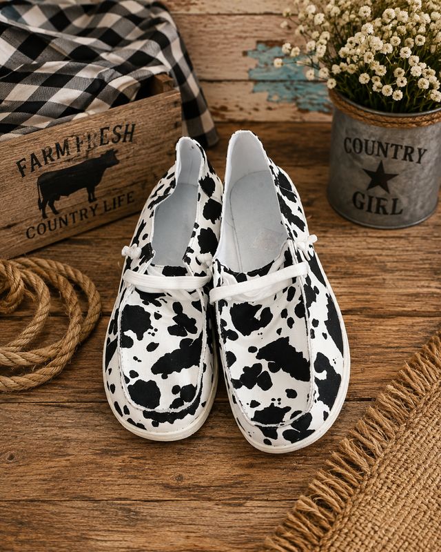 Women's Cow Print Canvas Sneakers – Size 9 / CN40