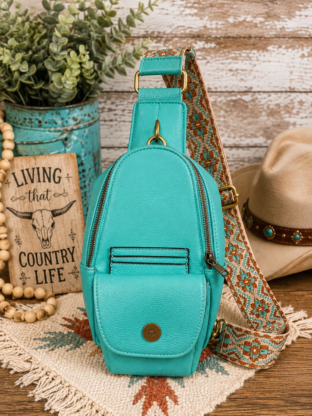 Turquoise Cowgirl Aztec Sling Bag