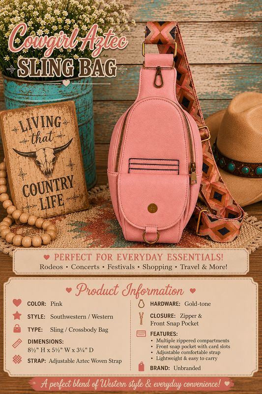 🤠 Cowgirl Aztec Sling Bag -- Pink