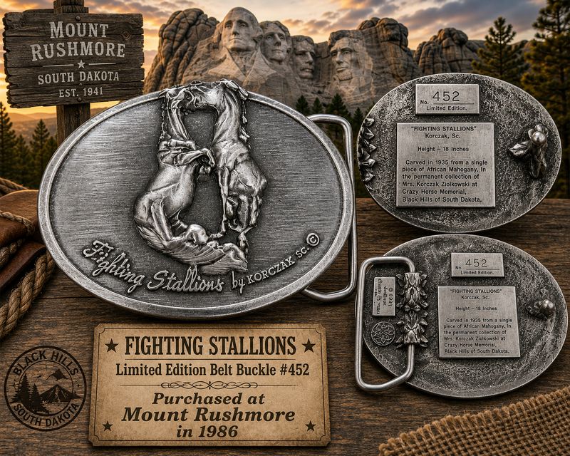 Vintage 1986 Fighting Stallions Limited Edition Belt Buckle #452