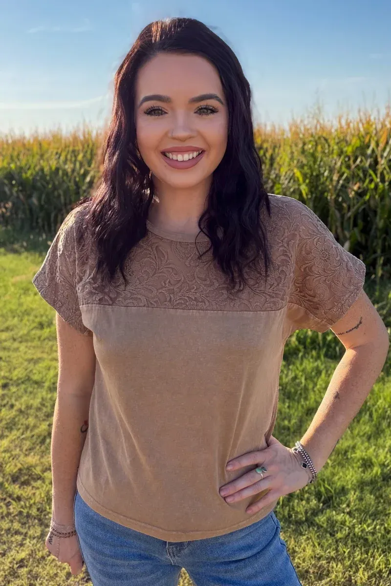 Out West Tooled Top - Camel